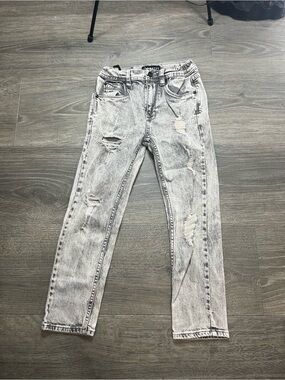 Empyre Women's Acid-Wash Distressed Straight Leg Jeans - Light Gray